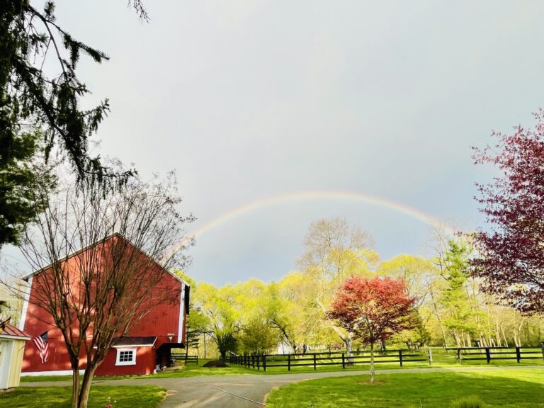 red bank barn with rainbow